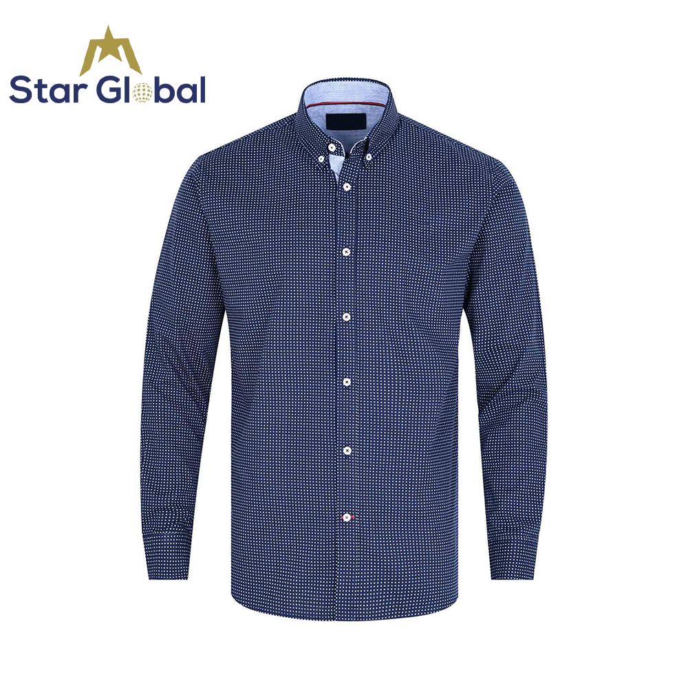 Navy Slim Fit Dotted Casual Shirt